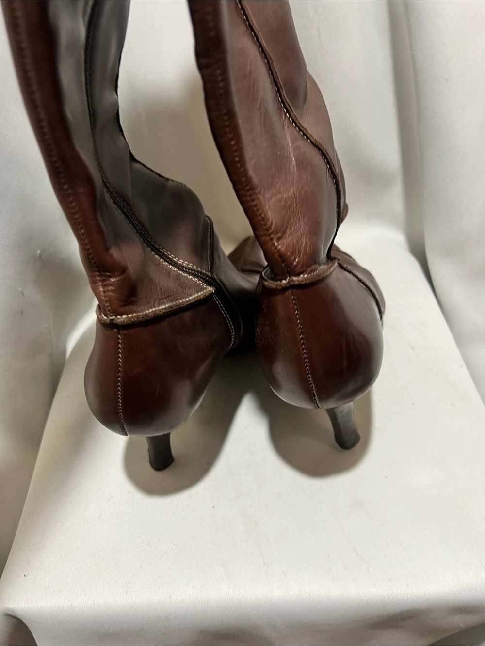 Circa Joan & David Brown Leather Knee High Boots Pointed Toe Kitten Heel Size 9 - Picture 5 of 9